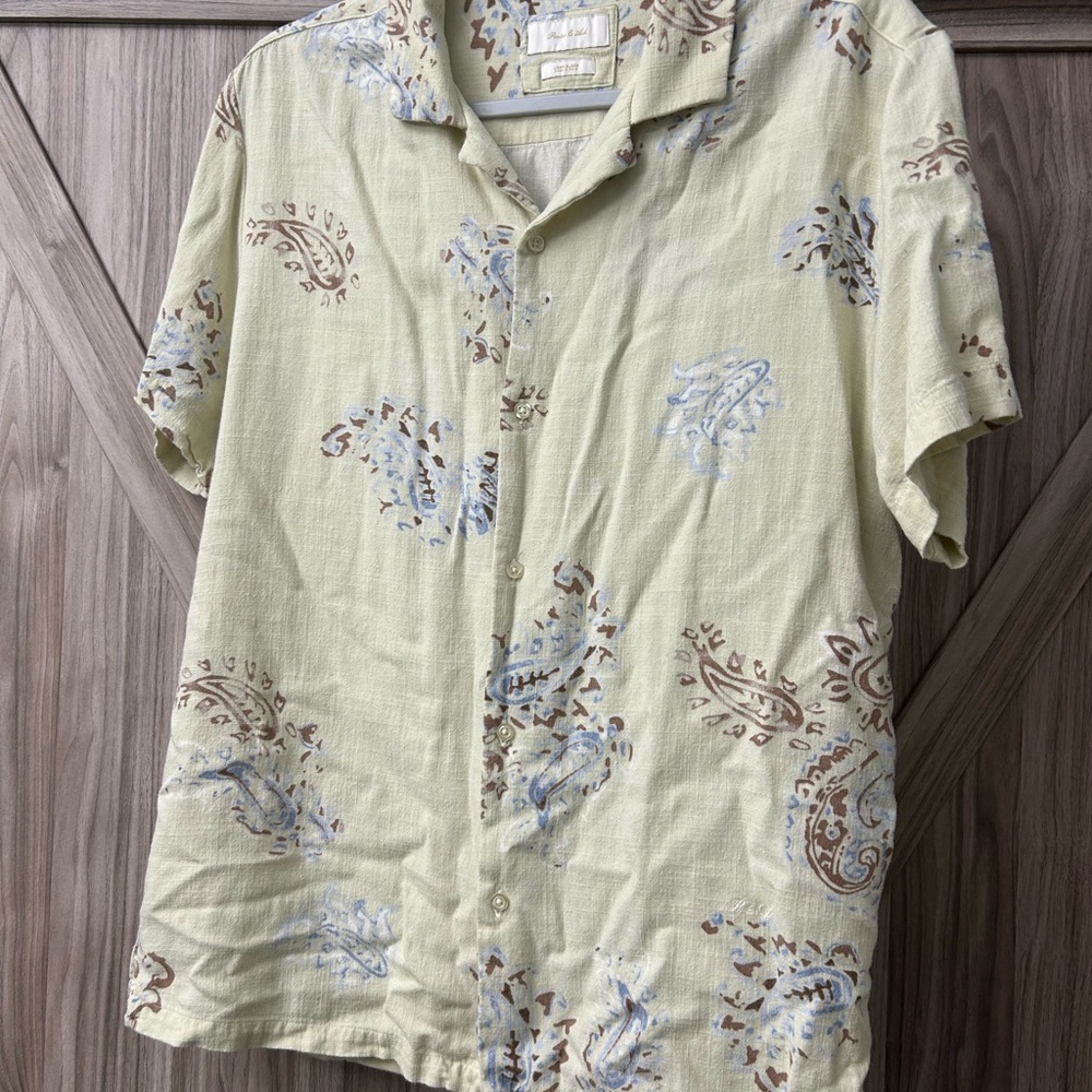 Linen Men's Casual Paisley Print Button Down Shirt
